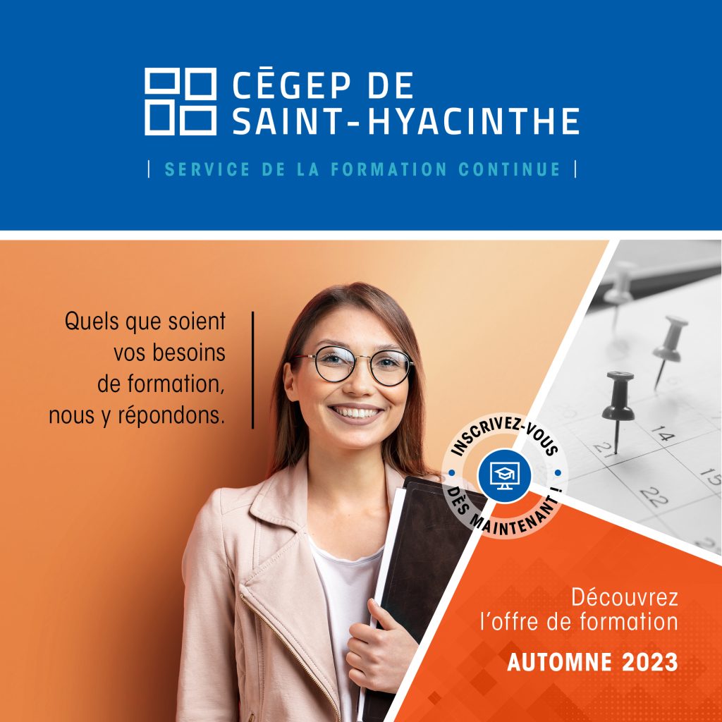 Découvrez la programmation automne 2023 du Service de la formation continue du Cégep de Saint-Hyacinthe!